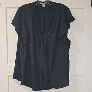 H&M Blue Cap Sleeve Ruffled Blouse
